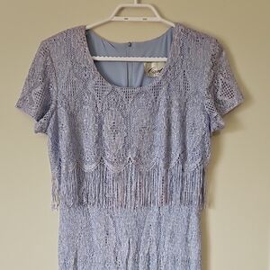 Vintage Cartise Lavender Lace Ombre Dress with Fringe And Back Slit